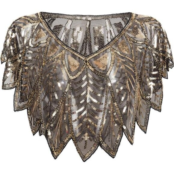 1920s Shawl Wraps Sequin Beaded Evening Cape Bridal Shawl - Picture 1 of 7